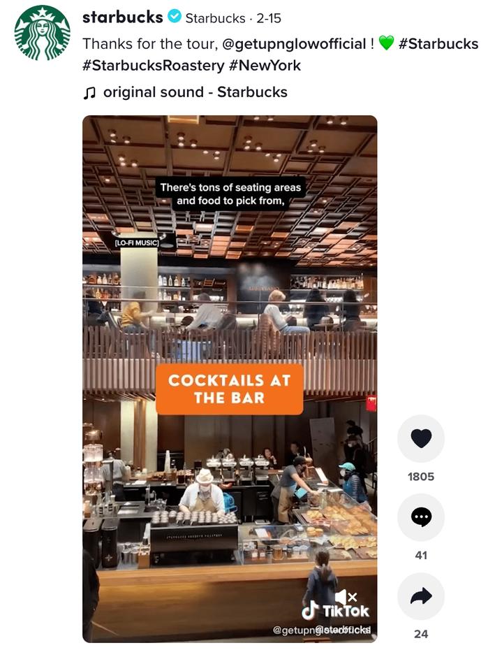 Starbucks uses UGC to promote their business on TikTok.